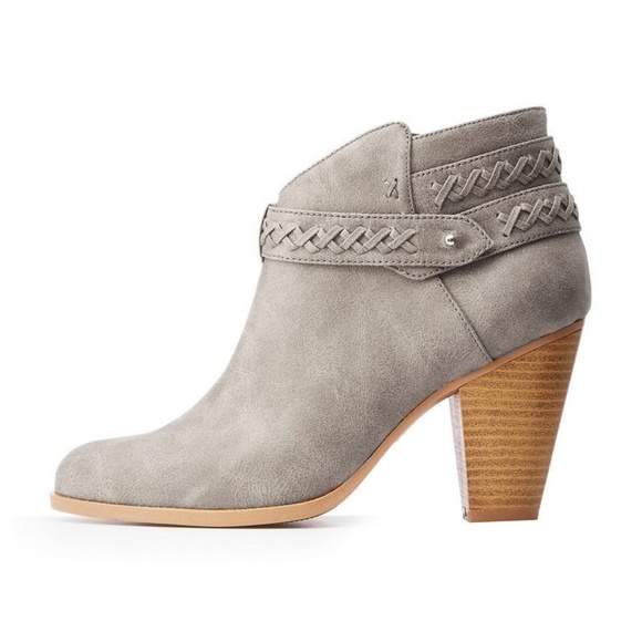 Gray Faux Nubuck Braided Stacked Heel Booties 7 - Picture 1 of 5